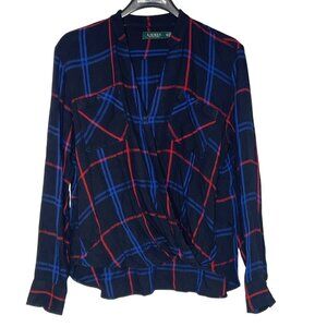 Lauren Ralph Lauren Plaid Twist Front Cotton Top Sz XXL Lightweight Boxy